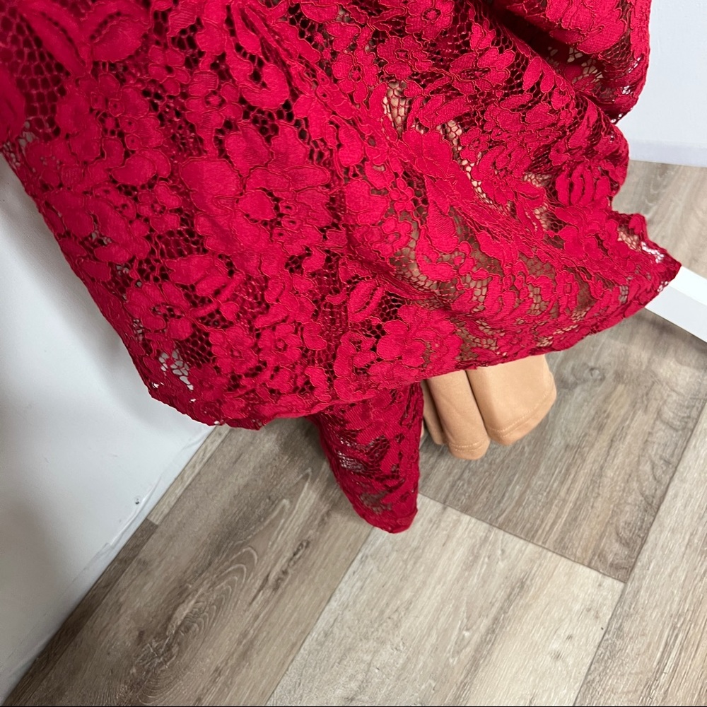 MISSMAY Full Lace Contrast Bell Sleeve Formal Long Dress Red Size S NWT - Picture 9 of 15